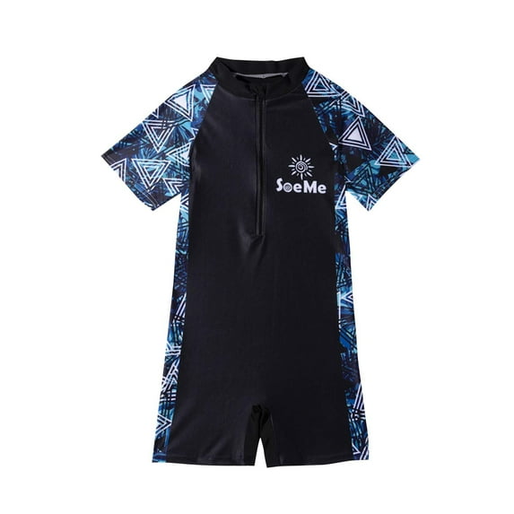 ZACPNCV Kids Boys Girls One Piece Swimsuit Short Sleeve Zipper Swimsuit Bathing Suit Rash Guard Quick Dry Swimwear Navy 9-11 Years