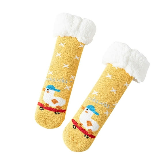 Meresysid Kids Boys Girls Slipper Socks Fuzzy Soft Thick Cozy Winter Warm Fleece Lined Indoor Christmas Socks Yellow Free Size