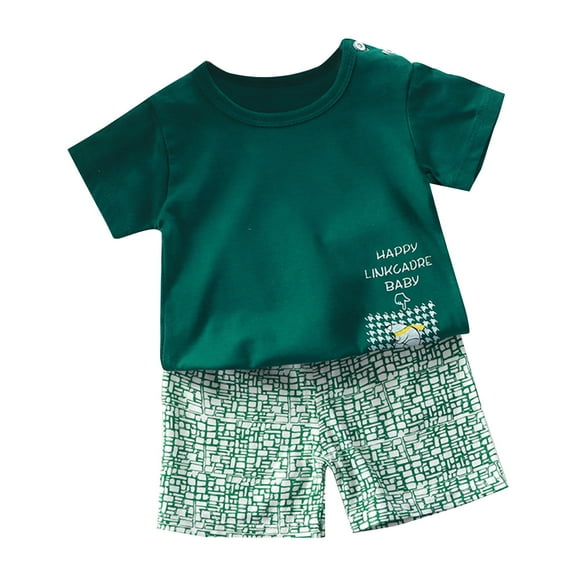 ZACPNCV Kids Boys Girls Summer Cute Pajama Sets Crewneck Short Sleeve Patterns Printed Elastic Waist Shorts Cotton Nighty Comfy Sleepwear Two-piece Set Summer Clothes Olive Green 2-3 Years