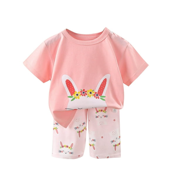 ZACPNCV Kids Boys Girls Summer Cute Pajama Sets Crewneck Short Sleeve Patterns Printed Elastic Waist Shorts Cotton Nighty Comfy Sleepwear Two-piece Set Summer Clothes Pink 7-8 Years