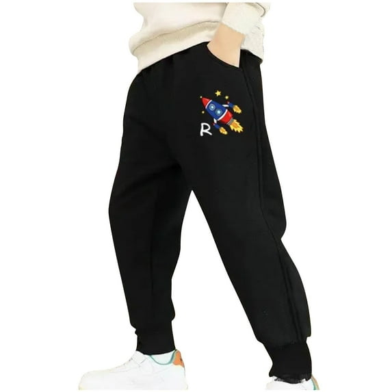 ZACPNCV Kids Boys and Girls Sweatpants Printing Long Sweatpants Black