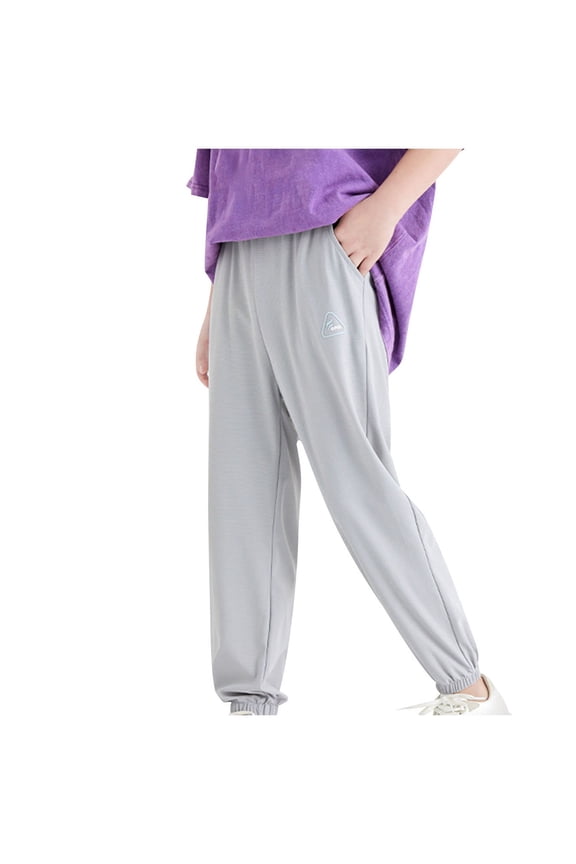 Kids Breathable Ice Silk Quick Dry Pants Unisex Loose Not Mosquito Elastic Waist Cuffed Ankles Pants Gray 2-3 Years