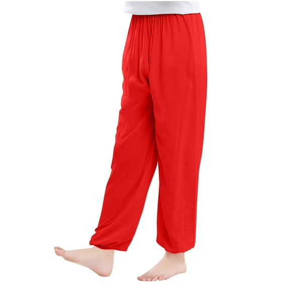 ZACPNCV Kids Breathable Ice Silk Quick Dry Pants Unisex Loose Not Mosquito Elastic Waist Cuffed Ankles Pants Red 5-6 Years