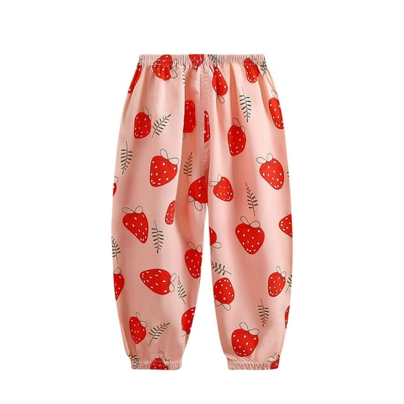 ZACPNCV Kids Breathable Quick Dry Cropped Pants Unisex Loose Non Mosquito Trousers Cartoon Printed Little Boys Girls Summer Clothes Pink 1-2 Years