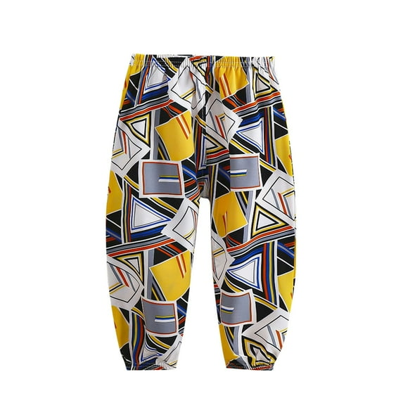 ZACPNCV Kids Breathable Quick Dry Cropped Pants Unisex Loose Non Mosquito Trousers Cartoon Printed Little Boys Girls Summer Clothes Yellow 5-6 Years