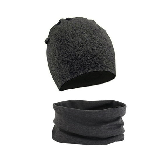 ZACPNCV Kids Fashion Hip Hop Winter Hat Warm Comfortable Solid Color Head Cap Scarf Set For Girls Boys Dark Gray
