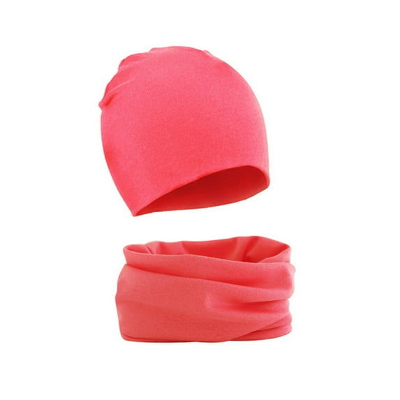 ZACPNCV Kids Fashion Hip Hop Winter Hat Warm Comfortable Solid Color Head Cap Scarf Set For Girls Boys Watermelon Red
