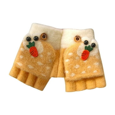 ZACPNCV Kids Fingerless Gloves Winter Flip Top Gloves Knitted Mitten with Cover Convertible Warm Gloves for Toddler Boys Girl Yellow