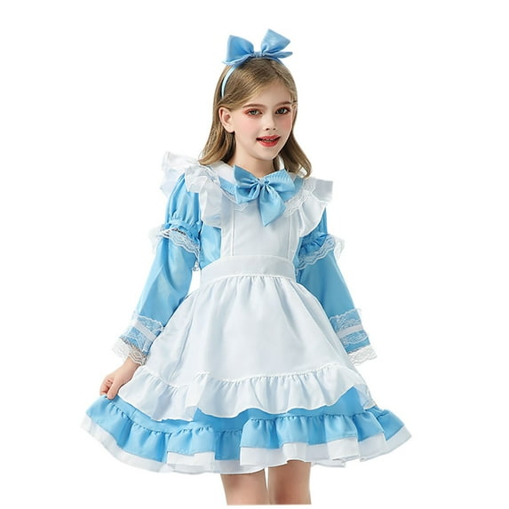 Meresysid Kids Girl's New Maid Farm Style Long Sleeves Velvet Court Style Dress