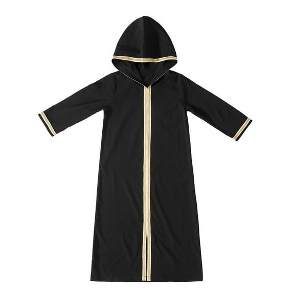 ZACPNCV Kids Girls Long Sleeve Hooded Maxi Dress Dubai Islamic Dress Casual Dress Black 12-13 Years