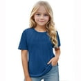 thumbnail image 1 of ZACPNCV Kids Girls Pleated T Shirts Solid Color Summer Short Sleeve Tops Tees Blue 3-4 Years, 1 of 5