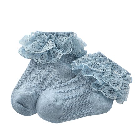 ZACPNCV Kids Girls Ruffle Lace Trim Cotton Socks Frilly Dress Candy Colored Socks Blue 6-12 Years