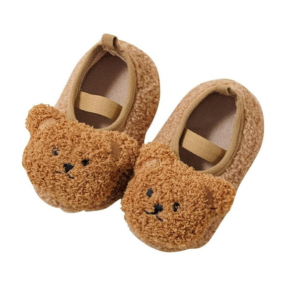 Meresysid Kids Infant Toddler Baby Winter Shoes Plush Animals Patterns Floor Shoes Thickened Children Cartoon Socks Shoes Brown