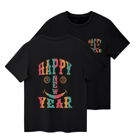 ZACPNCV Kids Summer Shirts Happy New Year Printed Short Sleeved Crewneck Tops Clothes 2025 Black 4-5 Years