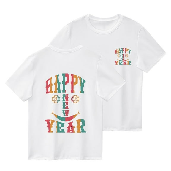ZACPNCV Kids Summer Shirts Happy New Year Printed Short Sleeved Crewneck Tops Clothes 2025 White 2-3 Years