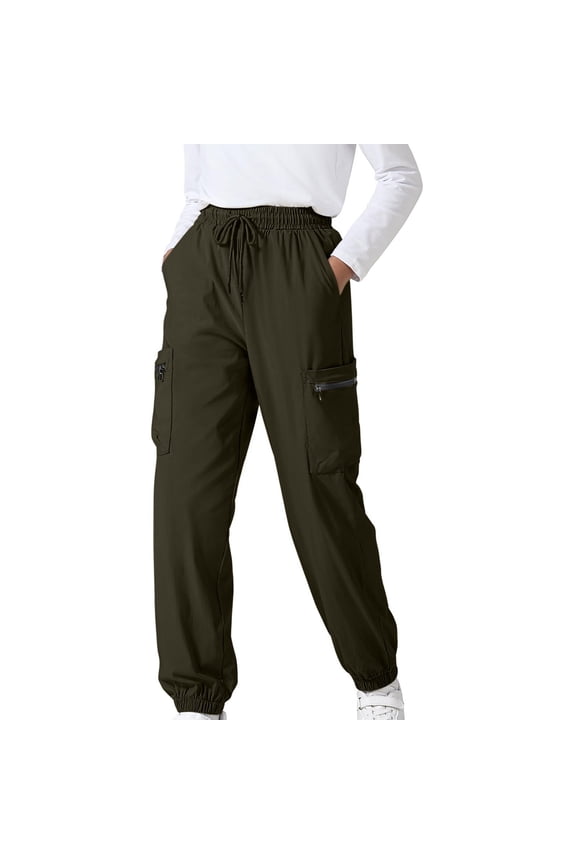 Kids Teen Boys Girls Cargo Pants Tactical Pant Hiking Jogger Classic Pants with Multi Pockets Elastic Waist Drawstring Lightweight Waterproof Outdoor Olive Green 11-12 Years
