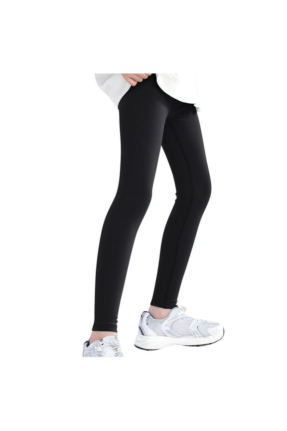 Kids Teen Boys Girls Yoga Pants Football Compression Sports Running Stretch Pants Baseball Leggings Athletic Tights Solid Color High Waist Leggings Black 8-9 Years