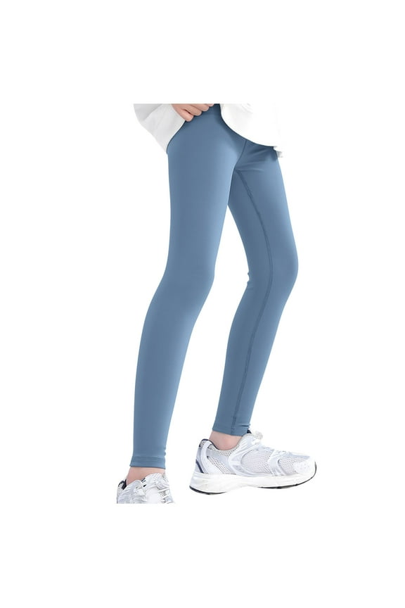 Kids Teen Boys Girls Yoga Pants Football Compression Sports Running Stretch Pants Baseball Leggings Athletic Tights Solid Color High Waist Leggings Blue 10-11 Years