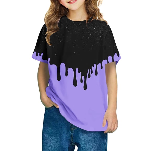 ZACPNCV Kids Teen Shirts Short Sleeve Crewneck Graphic Tees Casual Summer Clothes Purple 7-8 Years