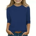 thumbnail image 1 of ZACPNCV Kids Three-Quarter Sleeve Shirts Crewneck Solid Color Pullover Basic Tees Daily Tees Blouses Spring Summer Clothes Blue 3-4 Years, 1 of 5