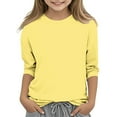 thumbnail image 1 of ZACPNCV Kids Three-Quarter Sleeve Shirts Crewneck Solid Color Pullover Basic Tees Daily Tees Blouses Spring Summer Clothes Yellow 11-12 Years, 1 of 5