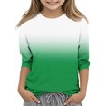 thumbnail image 1 of ZACPNCV Kids Three-Quarter Sleeve Shirts Gradient Crewneck Pullover Basic Tees Daily Tees Blouses Spring Summer Clothes Green 5-6 Years, 1 of 5