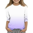 thumbnail image 1 of ZACPNCV Kids Three-Quarter Sleeve Shirts Gradient Crewneck Pullover Basic Tees Daily Tees Blouses Spring Summer Clothes Purple 11-12 Years, 1 of 5