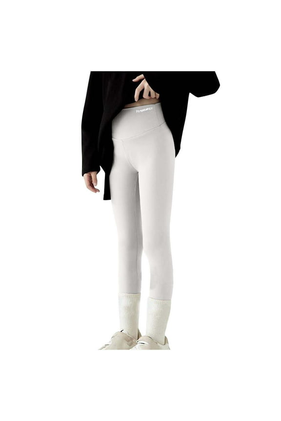 Kids Toddler Boys Girls Yoga Pants Football Compression Sports Running Stretch Pants Baseball Leggings Athletic Tights Solid Color Elastic Waist Leggings White 7-8 Years