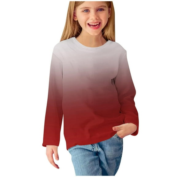 Meresysid Kids Unisex Boys Girls Shirts Casual Long Sleeve Gradient Tunic Tops Trendy Stripe Crewneck T-Shirts Slim Fit Stretchy Lounge Blouses Red