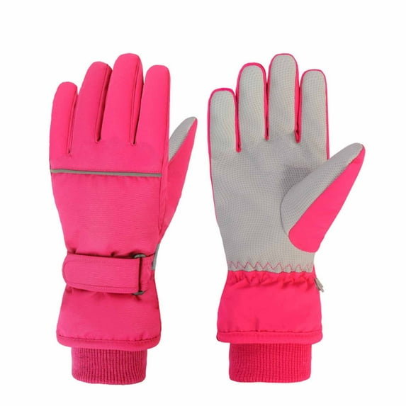 ZACPNCV Kids Waterproof Winter Gloves Warm Snow Gloves Boys Girls Ski Gloves Toddler Mittens Windproof Hot Pink 9-12 Years