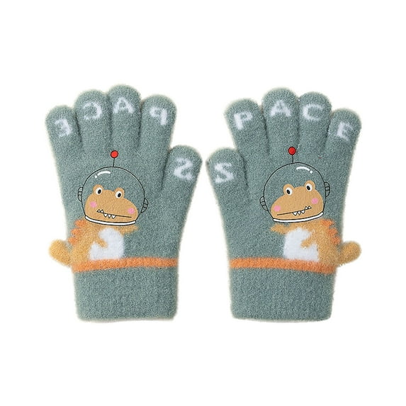 ZACPNCV Kids Winter Gloves for Boys Girls Children Warm Wool Lined Gloves Toddler Thermal Knitted Mittens Green 3-5 Years
