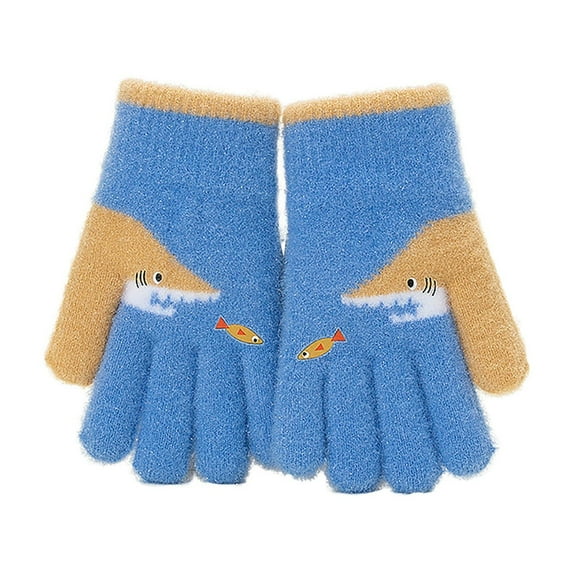 ZACPNCV Kids Winter Gloves for Boys Girls Children Warm Wool Lined Gloves Toddler Thermal Knitted Mittens Light Blue 7-12 Years