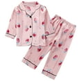 thumbnail image 1 of ZACPNCV Kids Winter Pajama Set Boys and Girls Long Sleeve Print Homewear Silk Sleepwear Loungewear Button-Up Top and Pants Outfit Pink 2-3 Years, 1 of 9