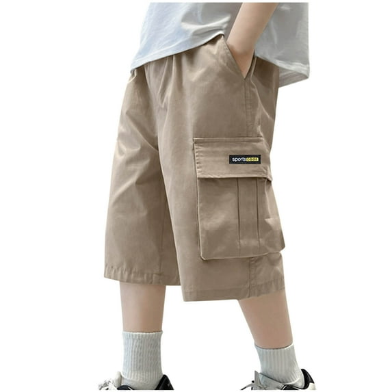 ZACPNCV Little Boy Cargo Shorts Kids Uniform Shorts Jogger Shorts Boys Clothes Shorts Summer Classic Fit with Pockets Khaki 13-15 Years