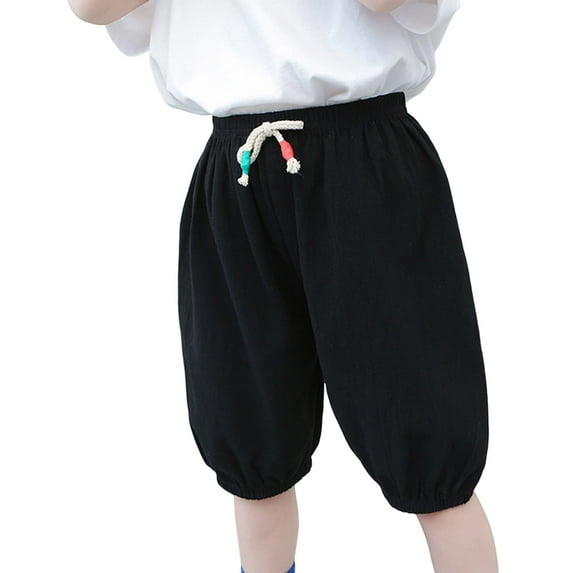 ZACPNCV Little Boys Elastic Waist Pull On Cotton Shorts for Kids Boys Short Pants Summer Clothes Black 8-9 Years