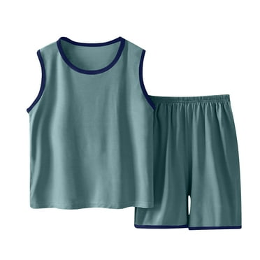 ZACPNCV Little Boys Girls Pajama Set Short Sleeve Solid Color Crewneck Sleepwear Summer Clothes 2025 Green 8-9 Years