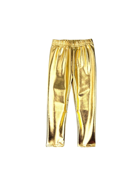 Little Boys and Girls Shiny Dance Pants Solid Color Shiny Hot Stamping Pants Gold 2-3 Years