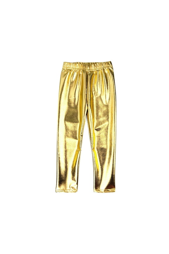 Little Boys and Girls Shiny Dance Pants Solid Color Shiny Hot Stamping Pants Gold 2-3 Years