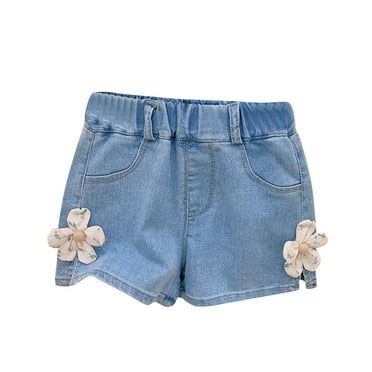 ZACPNCV Little Girls Jeans Shorts Toddler Summer Casual Elastic Waist Denim Shorts Pockets Pull Up Pants Blue 5-6 Years