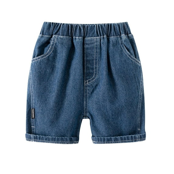 ZACPNCV Little Girls Jeans Shorts Toddler Summer Casual Elastic Waist Denim Shorts Pockets Pull Up Pants Dark Blue 5-6 Years