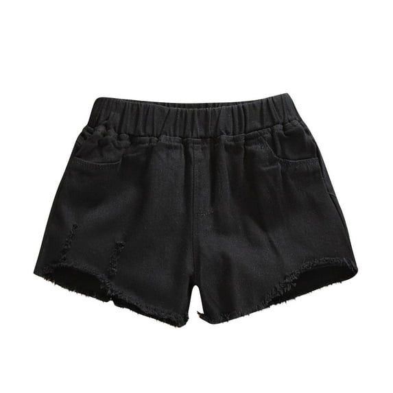 Meresysid Little Girls Jeans Shorts Toddler Summer Casual Elastic Waist Ripped Denim Shorts Pockets Pull Up Pants Black 6-7 Years