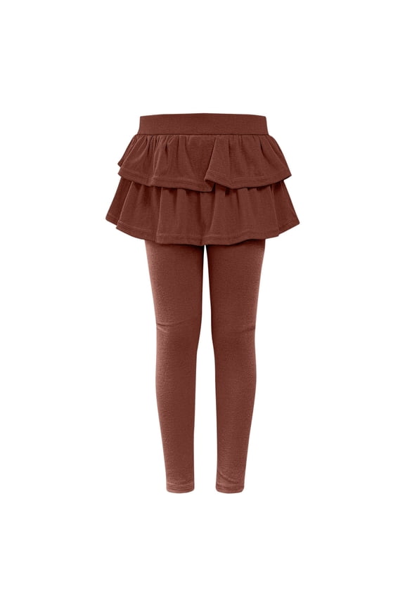 Little Girls Kids Toddler Girls Leggings School Uniform Pants Leggings With Skirts Stretch Warm Jegging Coffee 5-6 Years
