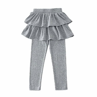 Meresysid Little Girls Kids Toddler Girls School Uniform Pants Leggings With Skirts Stretch Warm Jegging Gray