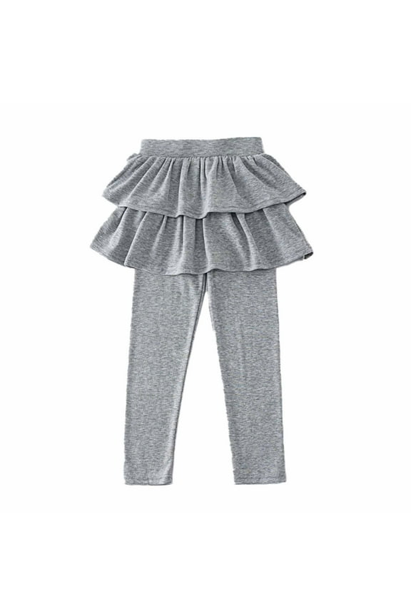 Little Girls Kids Toddler Girls School Uniform Pants Leggings With Skirts Stretch Warm Jegging Gray