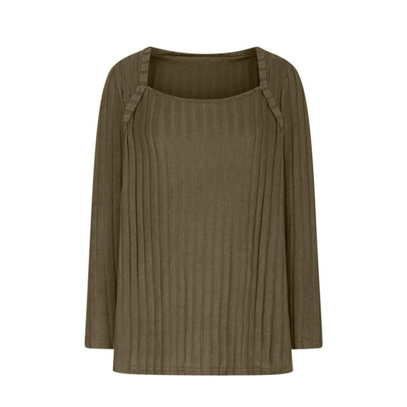 ZACPNCV Long Sleeve Shirts for Women Fall Tops Women's Casual Fashion V-neck Pullover Solid Color Top T-shirt Olive Green