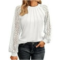 thumbnail image 1 of Lovskoo Long Sleeve Shirts for Women Fall Tops Women's Solid Color Lace Patchwork Casual Top White, 1 of 6