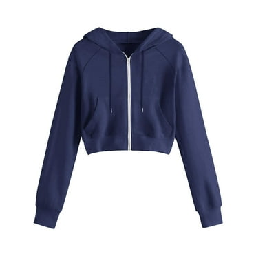 ZACPNCV Long Sleeve Shirts for Women Fall Tops Women's Solid Color Raglan Sleeve Half Zip Pocket Hooded Sweatshirt Blue