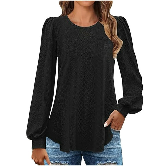 ZACPNCV Long Sleeve Shirts for Women Fall Tops Women's Solid Color Round Neck Loose Casual T-shirt Top Black