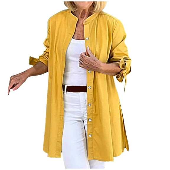 ZACPNCV Long Sleeve Shirts for Women Fall Tops Women's Tops Breasted Shirt Tops Loose Lapel Shirt Blouse Yellow