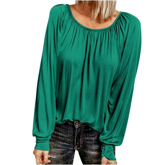 ZACPNCV Long Sleeve Shirts for Womens Casual Long Sleeved Round Neck Solid Color Top T-shirt Green